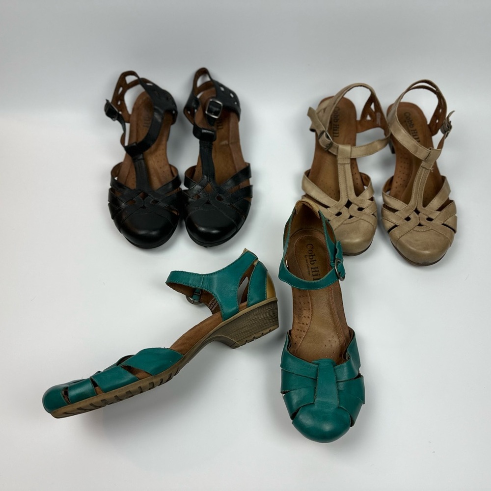 Lot Of 3 Cobb Hill New Balance Leather Ankle Strap Sandals Black Beige Teal 10W